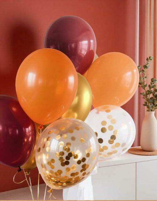 Load image into Gallery viewer, Qian's Party Fall Balloons 25pcs Burgundy Orange Gold Confetti Vintage
