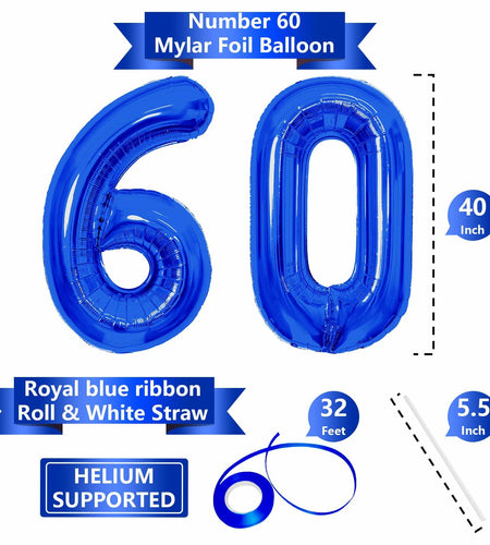 SINBEE 40 Inch Navy Blue 60 Number Jumbo Mylar Foil Balloon 2 Pack