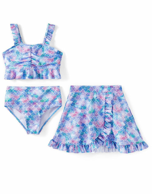 Load image into Gallery viewer, PATPAT Girls 3pc Ruffle Bikini Set Floral Skirt Bluegreen Size 10-11Y
