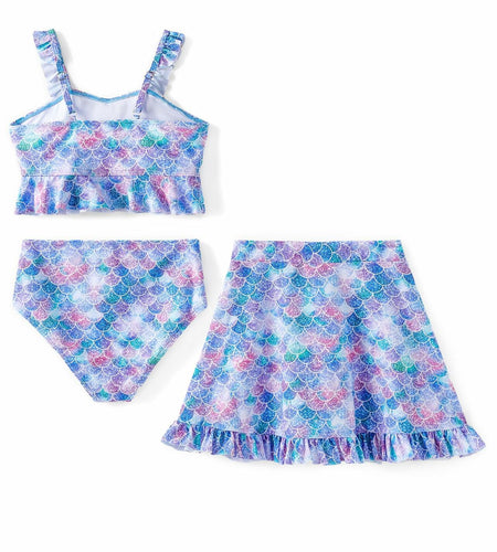 PATPAT Girls 3pc Ruffle Bikini Set Floral Skirt Bluegreen Size 10-11Y