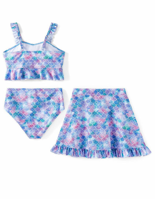 Load image into Gallery viewer, PATPAT Girls 3pc Ruffle Bikini Set Floral Skirt Bluegreen Size 10-11Y
