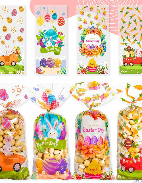 Load image into Gallery viewer, ABTOLS 100PCS Easter Cellophane Treat Bags Colorful Plastic Bunny 7x10in
