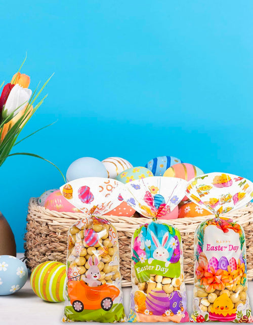 Load image into Gallery viewer, ABTOLS 100PCS Easter Cellophane Treat Bags Colorful Plastic Bunny 7x10in
