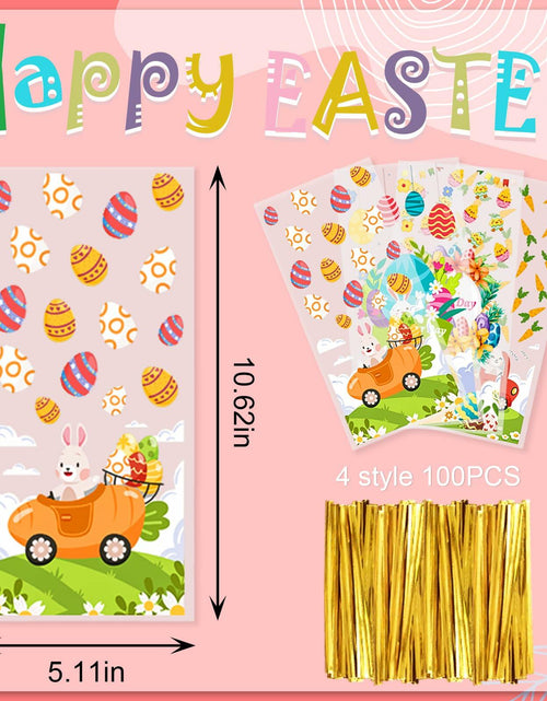 Load image into Gallery viewer, ABTOLS 100PCS Easter Cellophane Treat Bags Colorful Plastic Bunny 7x10in
