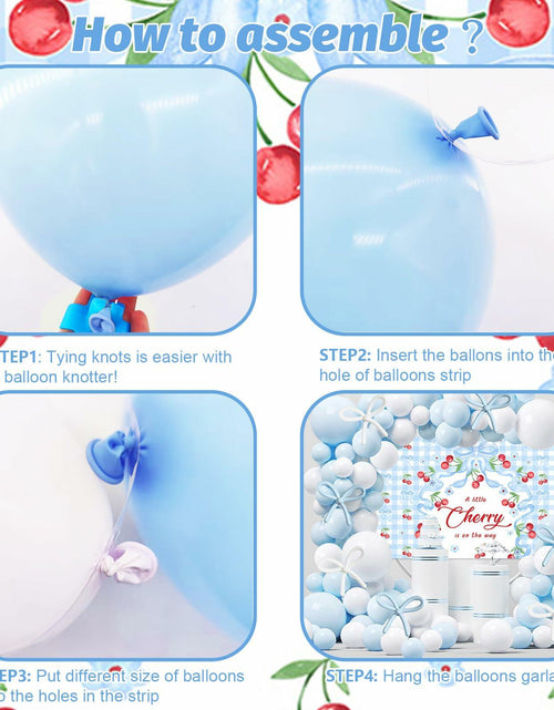 Load image into Gallery viewer, MEHOFOND Blue Cherry Bow Baby Shower Decor Banner Backdrop Balloon Set
