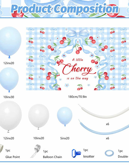 Load image into Gallery viewer, MEHOFOND Blue Cherry Bow Baby Shower Decor Banner Backdrop Balloon Set
