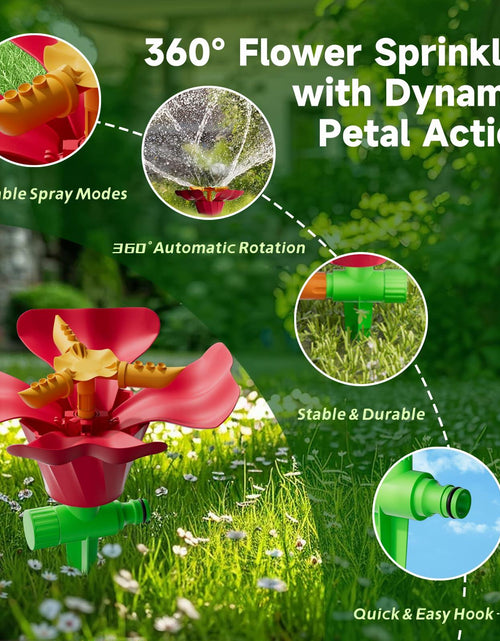 Load image into Gallery viewer, IcyByte Rotating Flower Garden Sprinkler Adjustable Spray Modes Red 8.66"
