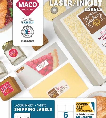 MACO Laser/Ink Jet White Cover-All Shipping Labels 3.33x4in 150 Pack