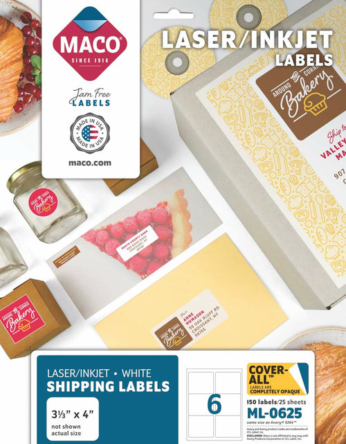 Load image into Gallery viewer, MACO Laser/Ink Jet White Cover-All Shipping Labels 3.33x4in 150 Pack

