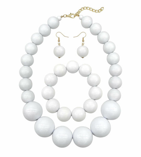 [Like New] JHWZAIY White Acrylic Beaded Necklace Chunky Statement 02 Set