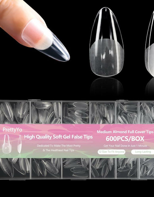 Load image into Gallery viewer, PrettyYo Short Almond Gel Nail Tips 240Pcs Clear 12 Sizes Full Cover
