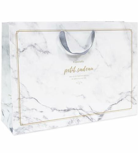 [Like New] Pomei 20 PCS Marble Paper Gift Bags Gray Handles 17.1x5.1x12.2in