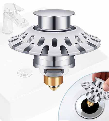 AUPHTIR Universal Bathroom Sink Stopper Pop Up Drain Plug 1.06-1.80'' Silver