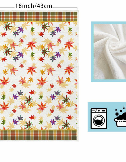 Load image into Gallery viewer, XCHI Hello Fall Watercolor Maple Leaves Plaid Dish Towels 18x26 Set of 2
