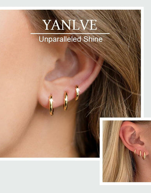 Load image into Gallery viewer, YANLVE 14K Gold Plated Small Huggie Hoop Earrings Set of 3 Pairs Women

