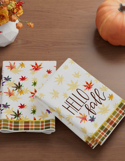 Load image into Gallery viewer, XCHI Hello Fall Watercolor Maple Leaves Plaid Dish Towels 18x26 Set of 2
