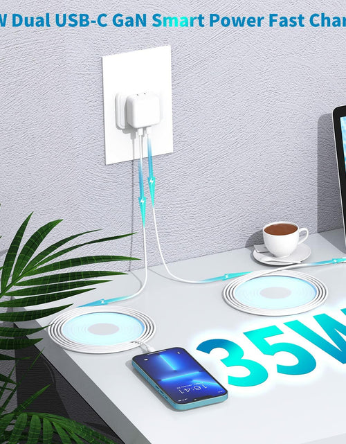 Load image into Gallery viewer, GEONAV Apple MFi 35W Dual USB-C GaN Fast Charger with 2x 6FT C to Lightning
