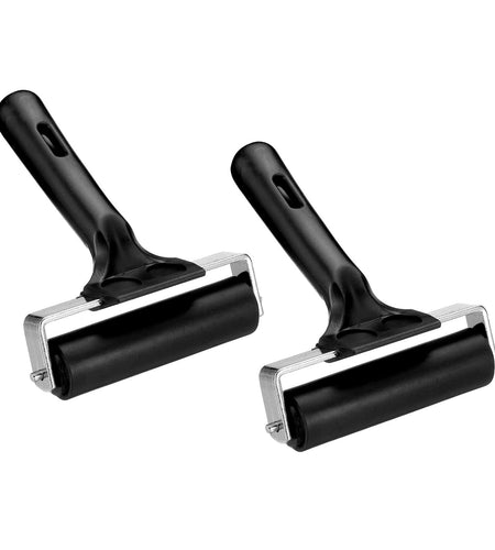 PATIKIL 4in Rubber Roller Brayer 2pcs Anti Skid Hard Black