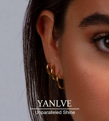 YANLVE 14K Gold Plated Small Huggie Hoop Earrings Set of 3 Pairs Women