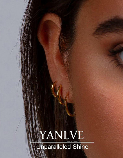 Load image into Gallery viewer, YANLVE 14K Gold Plated Small Huggie Hoop Earrings Set of 3 Pairs Women
