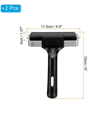 PATIKIL 4in Rubber Roller Brayer 2pcs Anti Skid Hard Black