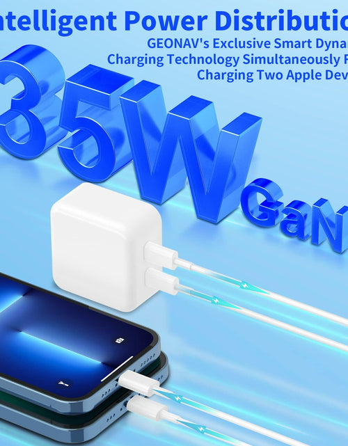 Load image into Gallery viewer, GEONAV Apple MFi 35W Dual USB-C GaN Fast Charger with 2x 6FT C to Lightning
