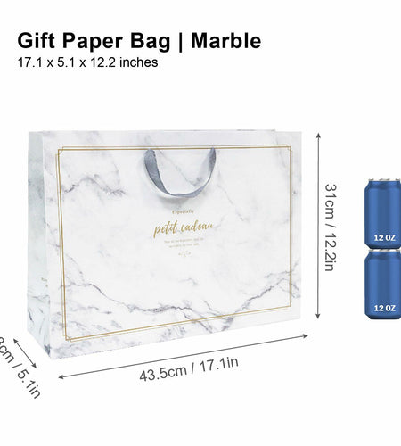 [Like New] Pomei 20 PCS Marble Paper Gift Bags Gray Handles 17.1x5.1x12.2in