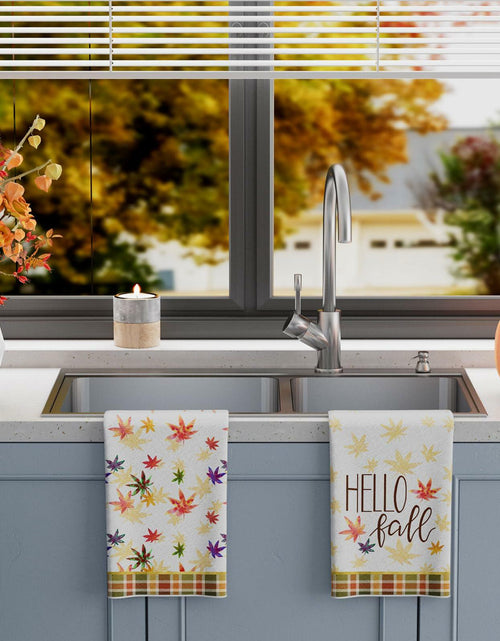 Load image into Gallery viewer, XCHI Hello Fall Watercolor Maple Leaves Plaid Dish Towels 18x26 Set of 2
