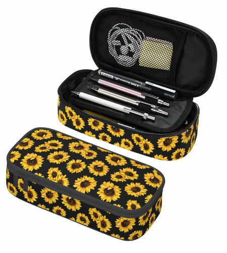 VOL&BASS Sunflower Large Pencil Case Big Capacity Pen Bag Yellow Polyester