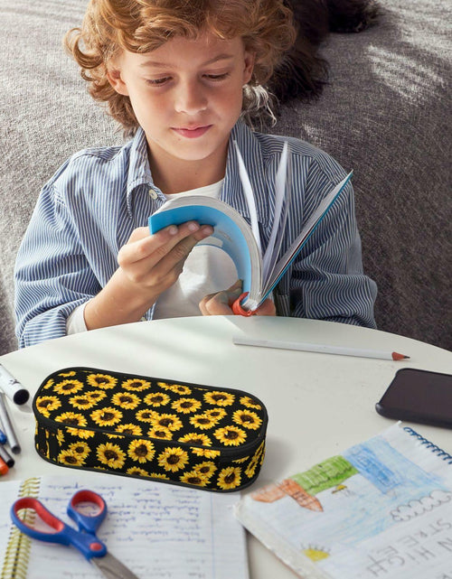 Load image into Gallery viewer, VOL&amp;BASS Sunflower Large Pencil Case Big Capacity Pen Bag Yellow Polyester
