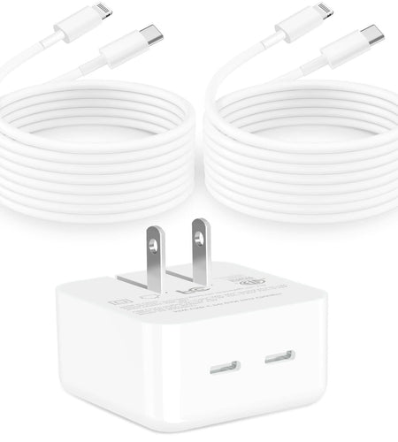 GEONAV Apple MFi 35W Dual USB-C GaN Fast Charger with 2x 6FT C to Lightning