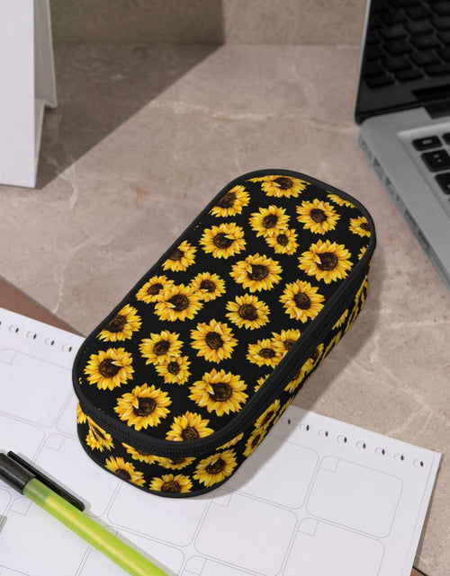 Load image into Gallery viewer, VOL&amp;BASS Sunflower Large Pencil Case Big Capacity Pen Bag Yellow Polyester
