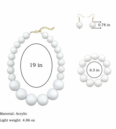 [Like New] JHWZAIY White Acrylic Beaded Necklace Chunky Statement 02 Set