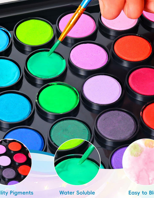 Load image into Gallery viewer, 48 Color Solid Watercolor Paint Set with 3 Brushes for Kids &amp; Artists
