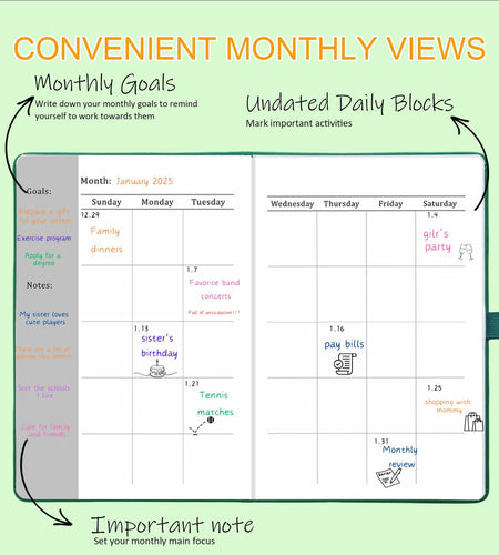 YOJO 2025 Undated A5 Weekly Planner with Goal & Habit Tracker Green