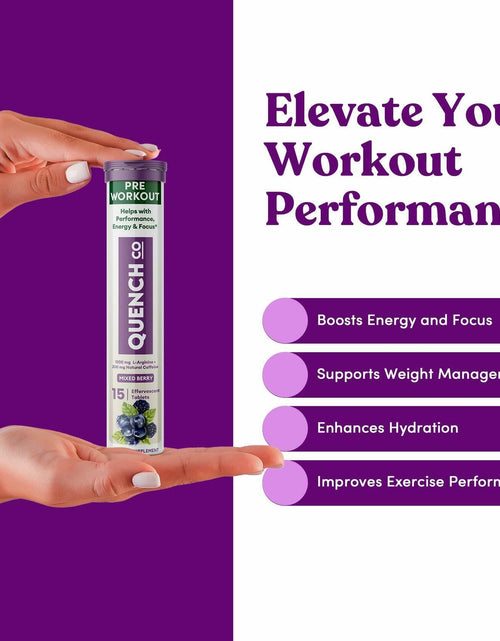 Load image into Gallery viewer, Quench Pre Workout Effervescent Tablets Vegan Keto 60 Count Mixed Berry

