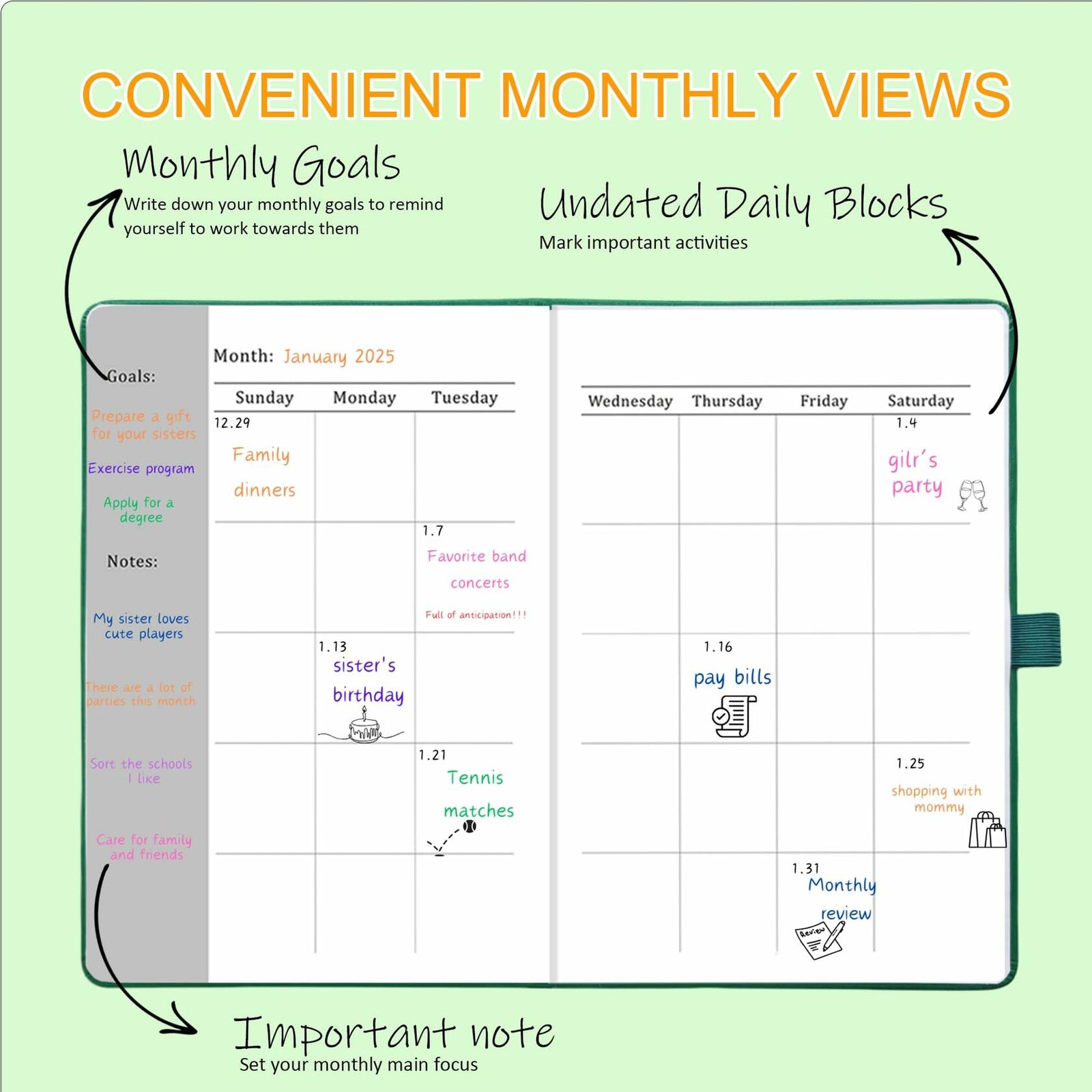 YOJO 2025 A5 Weekly Planner with Goal & Habit Tracker Pink