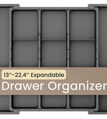 BAKKENMASTER Expandable Utensil Drawer Organizer 13-22.4" Black 5 Compartment