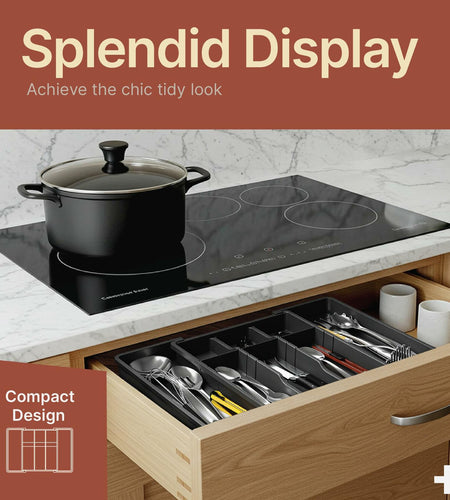 BAKKENMASTER Expandable Utensil Drawer Organizer 13-22.4" Black 5 Compartment