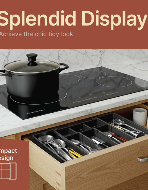 Load image into Gallery viewer, BAKKENMASTER Expandable Utensil Drawer Organizer 13-22.4" Black 5 Compartment

