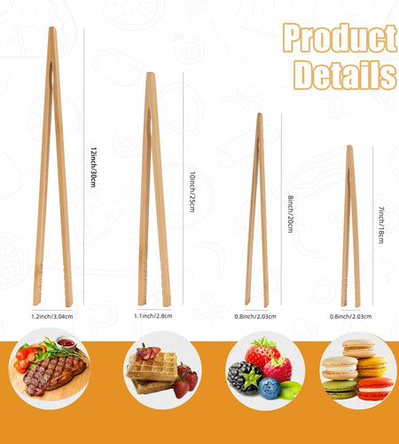 YIVCKOM Bamboo Toaster Tongs 8 Inch Natural Colour Wooden Kitchen Utensil