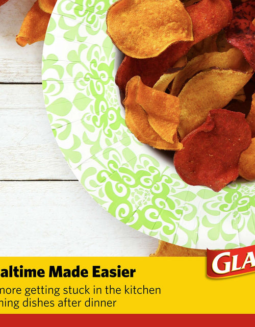 Load image into Gallery viewer, Glad Round Disposable Paper Bowls Green Victorian Design 16oz 15ct 6 Pack
