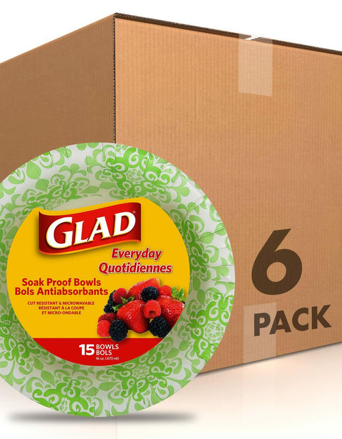 Load image into Gallery viewer, Glad Round Disposable Paper Bowls Green Victorian Design 16oz 15ct 6 Pack
