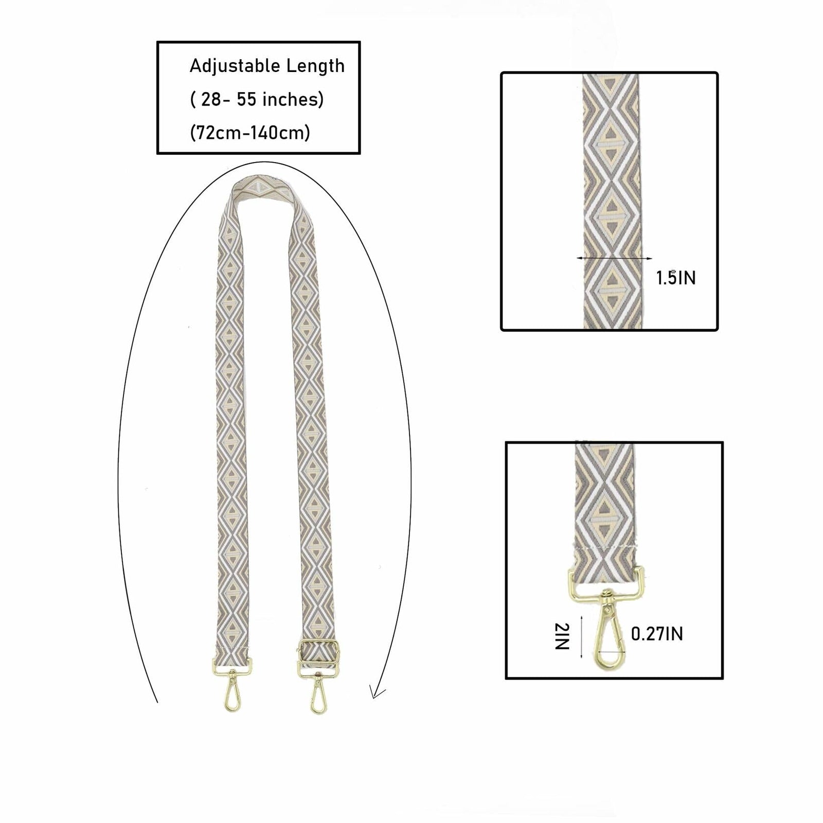 LoZoDo Adjustable Wide Crossbody Purse Strap Gold Hardware 52in Size 52in