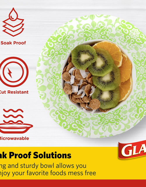 Load image into Gallery viewer, Glad Round Disposable Paper Bowls Green Victorian Design 16oz 15ct 6 Pack
