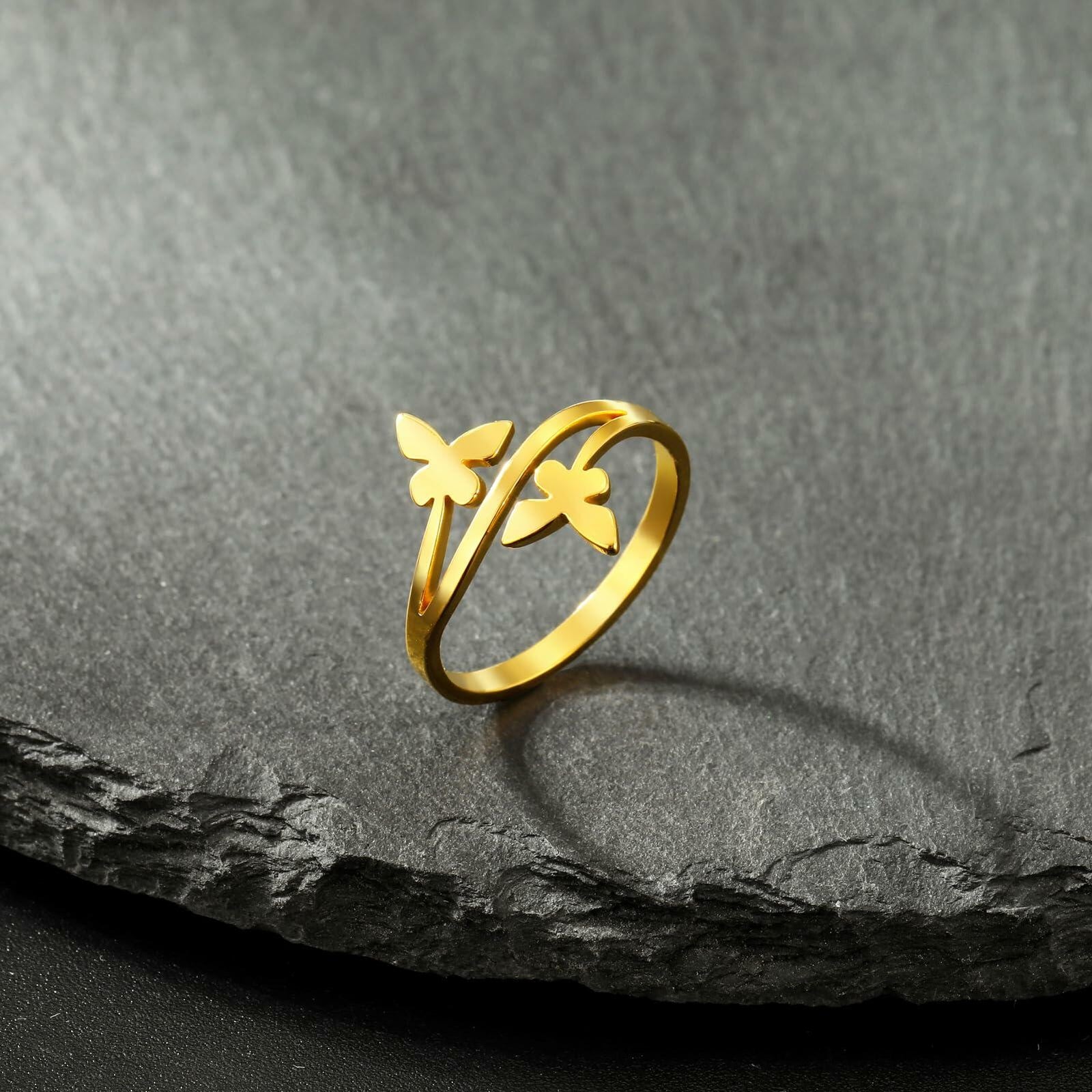 Dreamtimes Butterfly Rings Women Dainty Minimalist Wedding Bands Ring G-6