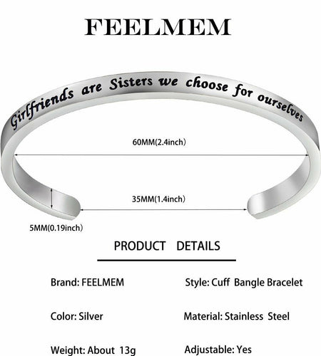 FEELMEM Friendship Cuff Bangle Bracelet Girlfriends Sister Silver