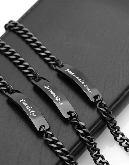 Load image into Gallery viewer, Huiuy Engraved DAD Stainless Steel Link Bracelet Black 9 Inch
