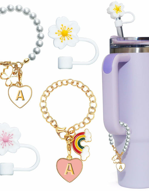 Load image into Gallery viewer, veluvonas Stanley Cup Straw Cover 30&amp;40oz 10mm 2PCS + Letter A Charms
