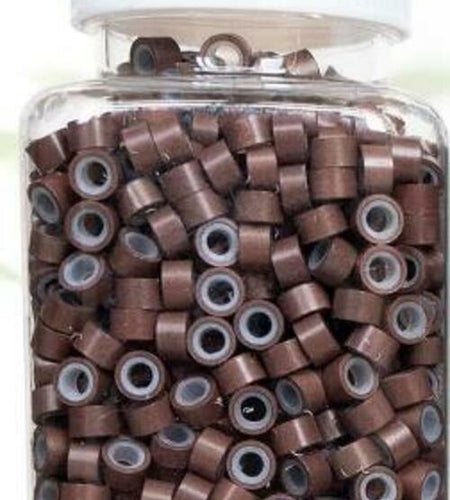 coloryoung 1000pcs 5mm Silicone Lined Micro Beads Hair Extensions Dark Brown